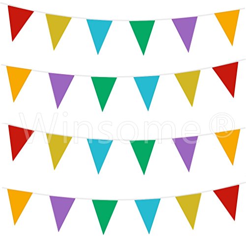 WinsomeÂ® 33 Feet Long 20 Flags Multi Colour PVC Plastic Bunting Banner Pennant Double Sided For Birthday Party Event Sporting Game Decoration