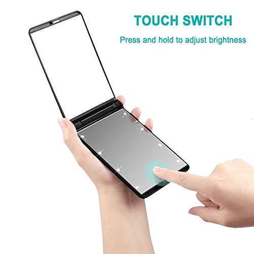 Rantizon Make up Spiegel mit LED Beleuchtung 2-fach Vergrößerung & 1X Doppelseitiger Schminkspiegel Dimmbar durch Touch-Schalter Tragbarer Taschenspiegel Faltbarer Kosmetikspiegel Reisespiegel - 2