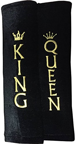 1 Paar Gurtpolster Gurtschoner mit Motiv KING & QUEEN bestickt | Stickerei in Gold mit Krone | Velour | 2 Motive (Motiv 2)