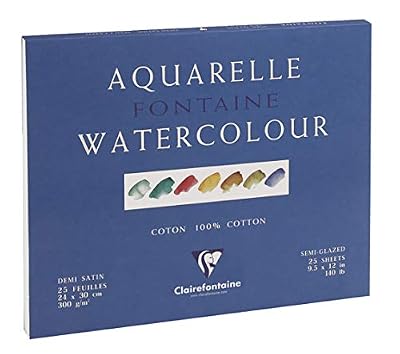 Clairefontaine Bloc Fontaine 25 feuilles grain 1/2 satiné 24 x 30 cm 300 grammes encollé 4 côtés Blanc