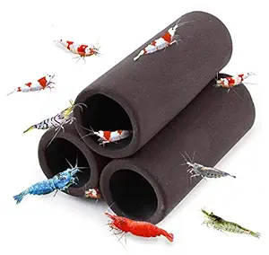 SunGrow 3 Handmade Brown Ceramic Shelters - Shrimp Habitat, Breeding Tube, Hiding cave - Hideaway Pipes Reduce Stress, Encourage spawning - Improves Tank Water Quality - Decorative Aquarium Accessory