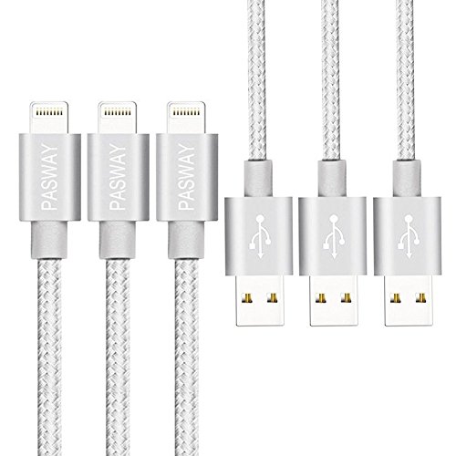 Lightning Kabel Pasway iPhone Ladekabel 3 Pack (1M, 2M, 3M) Nylon Geflochtenes USB Kabel mit Lightning Connector für iPhone 6/6 Plus/6S, iPad Air 2, iPad Pro und mehr Silber - 4