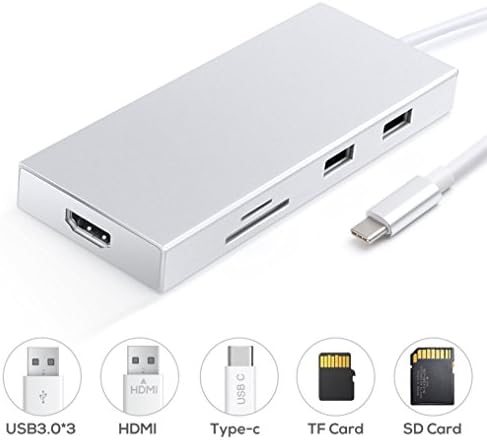 USB C Hub, SGOKEEN Type C Adapter 3.1 Cable Fast Charging with USB C to HDMI PD Metal Cover Hub, Dual USB 3.0 Port, 1 USB 2.0, TF / SD Card Reader, 7-in-1 USBC Hub for Macbook,Chromebook,Type-c Devices
