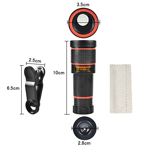 aceyoon Lenti iPhone 7 Zoom Clip On Universale Teleobiettivo Smartphone 12X Zoom Ottico Obiettivi Cellulare Lente Messa a Fuoco per iPhone x 8 7 7 Plus 6 6s Huawei P10 P9 Lite HTC Sony Phone fotocamera