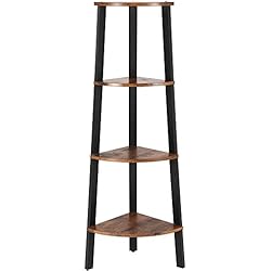VASAGLE Étagère d'angle Rétro, Bibliothèque d'angle, Meuble de Rangement pour Bureau à 4 étages, pour Maison, Salon, Chambre, Balcon, Rétro, Noir, Marron LLS34X