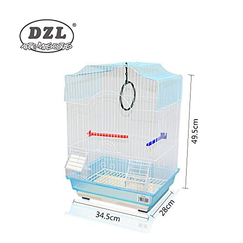 DZL Jaula para pajaros con comederos,Palos y Columpios(34.5X28X49.5CM) (Azul)