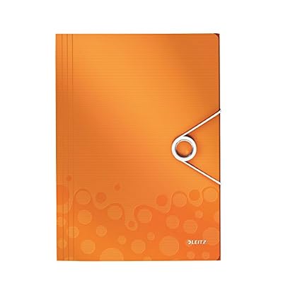 Leitz Chemise 3 Rabats, Contient jusqu'à 150 feuilles A4, Fermeture élastique, Plastique souple, Orange Métallisé, WOW, 45990044