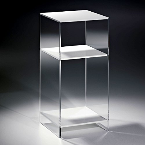 HOWE-Deko Hochwertiges Acryl-Glas Standregal, Konsole mit 2 Fächern, Regalböden weiß, Seiten klar, 25 x 25 cm, H 55 cm, Acryl-Glas-Stärke 8 mm
