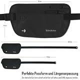 Flache Bauchtasche Reise Geldgürtel Money Belt + RFID-Blocker von Wilford & Sons –Hüfttasche mit 3 großen Taschen | Flach & enganliegend für Geld, Karten, Pass, IDs | Reisen, Sport | Damen, Herren - 