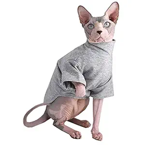 Sphynx Cat Clothes Winter Thick Cotton T-Shirts Double-Layer Pet Clothes, Pullover Kitten Shirts with Sleeves, Hairless Cat Pajamas Apparel for Cats & Small Dogs (M+ (7.2-8.7 lbs), Grey)