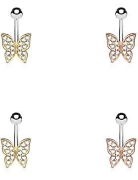 Paula & Fritz® Bauch-nabelpiercing Bananabell Bauch-piercing Edelstahl Chirurgenstahl 316L Gelbgold, Roségold...