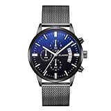 Knowin Armbanduhr Männer Lässige Schön Blauer Sternenhimmel Großes Runde Zifferblatt Chronographen Uhren Kalender, Business Mode Damen Luxusuhren Quarzuhr Edelstahl Zifferblatt Casual Armband Uhr