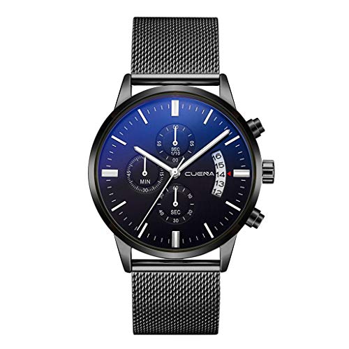 Preisvergleich Produktbild Knowin Armbanduhr Männer Lässige Schön Blauer Sternenhimmel Großes Runde Zifferblatt Chronographen Uhren Kalender, Business Mode Damen Luxusuhren Quarzuhr Edelstahl Zifferblatt Casual Armband Uhr