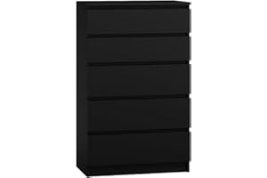 WHATSIZE ENTERPRISE – Moderna – Large Chest of Drawers – Contemporary 5 Drawer Tall Dresser & Bedside Drawers - Office, Lounge & Bedroom Furniture Storage Cabinet, Black