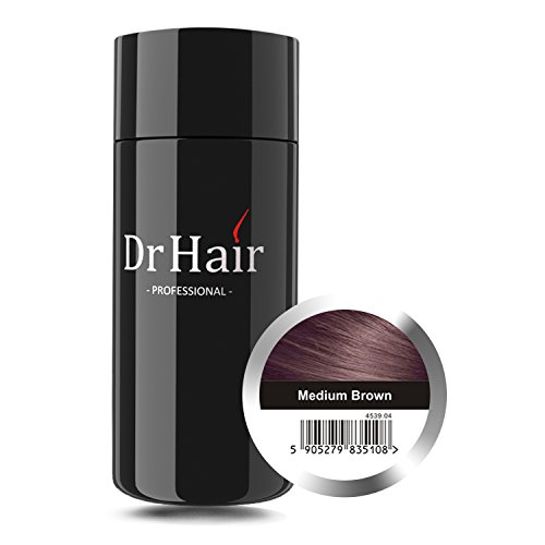 Dr Hair Fibers, Fibras de pelo, anti-caída del cabello, Queratina de pelo en pluma, Castaño Medio, 30g