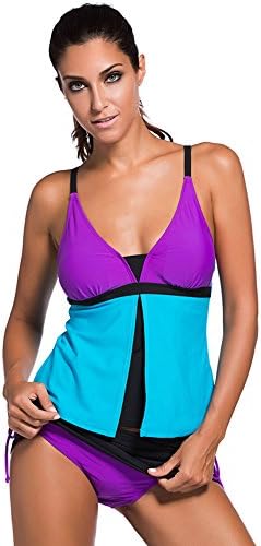 MEINICE Colorblock Tankini Skort Bottom Swimsuit(Blue,S)