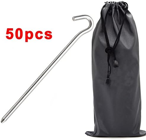UrCool 7" Outdoor Camping Trip Hiking High quality Strong 7001 Aerometal Aluminum Alloy Steel 7 Shape Round Tent Pegs Stakes Nail with Pouch for Camping Trip, Hiking, Garden, Anchoring Silver 50 Pack