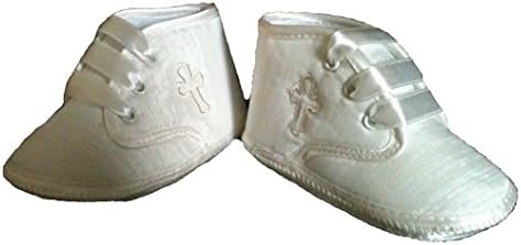 Baby boy ivory cross embroidery Christening Baptism pram shoes/booties (0-3 Months)