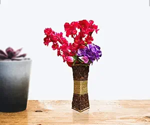 Spanglers Wooden Table Flower Vase with Beautiful (Coconut Chips & Golden Rope)