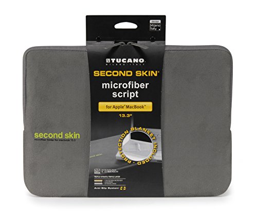 Tucano Second Skin Script Microfaser-H  lle mit Displayschutztuch f  r 33 8 cm  13 3 Zoll  MacBook Pro grau
