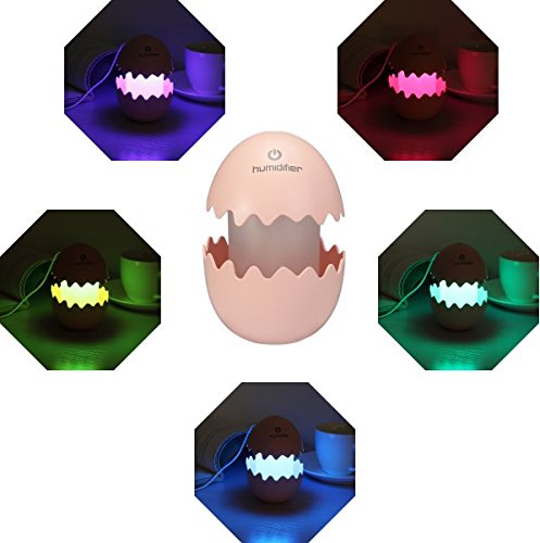 LED Luftbefeuchter, GLISTENY LED Eggshell Nacht Luftbefeuchter bunte Nachtlicht Kalten Nebel Technologie Mini Raumbefeuchter für Babies Yoga Kindergarten Schlafzimmer Büro - 5
