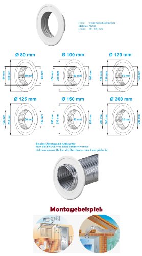 Wandrosette Wandflansch Rosette Ø 125 mm 12,5 cm RM weiß Flansch Alu-Flex-Rohr Thermoflex Flexrohr Aluflex Metallflansch Hitzebeständig - 3