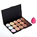 Chinatera 15 Colours Face Makeup Concealer Contour Camouflage Palette+4Pcs Cosmetic Blusher Foundation Powder Kabuki Brushes + Pink Sponge Puff