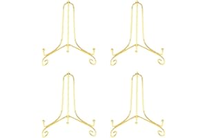 Tincogo (4 pack) 4 Inch Gold Iron Small Plate Stand Holder, Picture Easel, Display Stand For Cookie, Photo,Placecard or at Weddings, Birthday Party