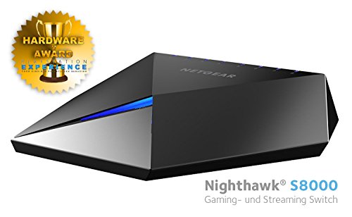 Netgear Nighthawk GS808E-100PES - Switch Gaming S8000  optimizado para Streaming y Juegos  8 Puertos Gigabit Ethernet   Color Negro - Enchufe Europeo