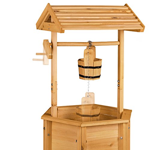 Relaxdays Dekobrunnen Garten Holz, Rolle, Eimer, HxBxT: 82 x 47 x 41 cm, Zierbrunnen, Gartendeko, Holzbrunnen, natur - 4