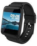 Loluka Unisex Fitness Tracker Digital Quarz Silikon Schwarz Farbbildschirm Herzfrequenz Blutdruck Schwimmen Sports Activity Tracker Armbanduhr