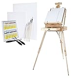 ✅ 30 TEILE IM ARTINA MALSET MADRID - 1x Koffer-Staffelei aus Kiefernholz, 18x Acrylfarben, 1x Mischpalette, 1x 5er Pinselset, 2x Leinwänden und 3x Malspachteln.