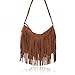 Fashionwu Celebrity Tassel Suede Fringe Shoulder Messenger Bag Brown