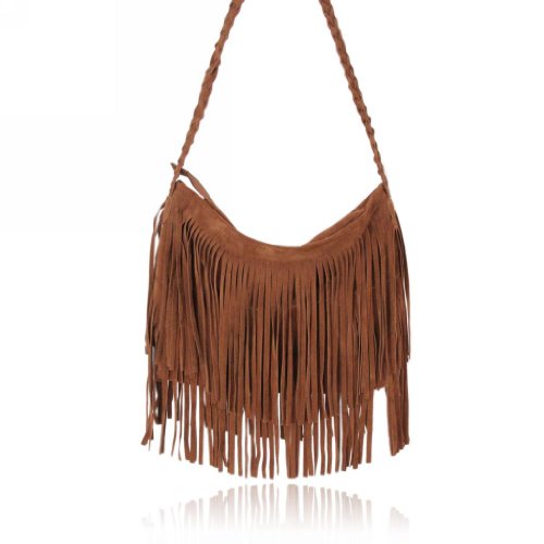 Fashionwu Celebrity Tassel Suede Fringe Shoulder Messenger Bag Brown