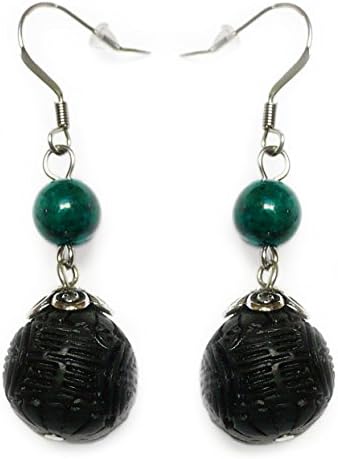 Steel Earring: Black Wet Stone jasper.