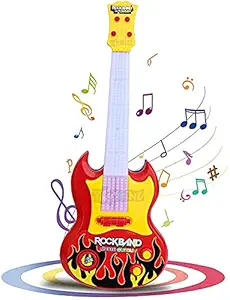 Rockband Music Guitar with Light and Pre-stored Notes with Nylon Wires | Toy Guitar with Light and Music for Kids (Multicolor)