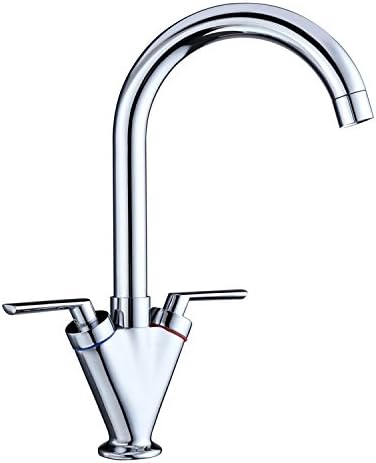 Kitchen Sink Taps Mixer Dual Lever Swivel Solid Brass with Modern Chrome Finish Monobloc Mixer Taps UK Standard Fittings