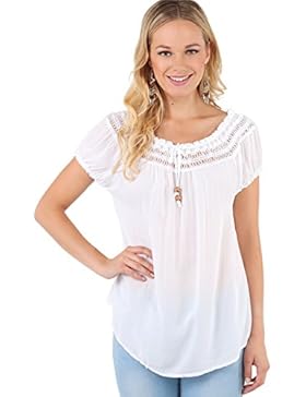KRISP® Damen Kurzarm Bluse Tunika Extra Leicht Weiter Schnitt