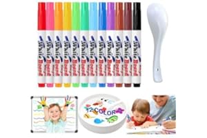 JSHENG Magic Pen Dibujos en el Agua, 12Pcs Rotuladores Agua Magicos, Rotuladores de Agua con Cuchara, Rotuladores Niños, Rotulador Agua Magico, para Dibujo Graffiti Escritura Pizarra Ropa