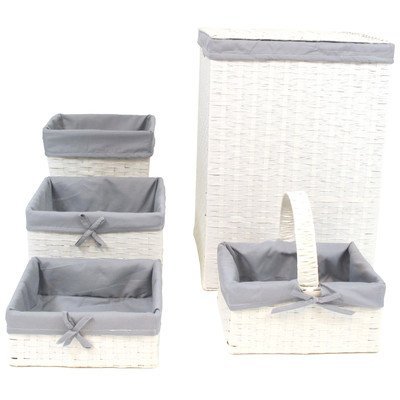 5 Piece Hamper and Basket Set Color: Gray, Finish: White by Redmon