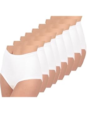 4 | 8 Stück Damen Taillenslips in Weiß aus 100% Baumwolle ohne Seitennähte Slip Schlüpfer Unterwäsche Übergröße...