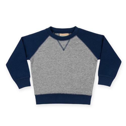 Larkwood Baby Unisex Contrast Raglan Sweatshirt (3-4) (Heather Grey/ Navy)