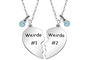 Maxforever Weirdo #1 Weirdo #2 Best Friend Forever Necklace Friendship Gifts for Women Girls (Classic Blue Crystal)