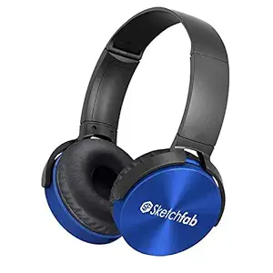 Sketchfab Rockerz 2.0 Bluetooth Headphones Over Ear Headset with Mic, 30mm Drivers, AUX Connectivity, Built in FM, Call Function, 9Hrs Playback time and Supports Micro SD Card (Blue)