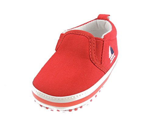 Baby Girls Boys Pre Walker Block Colour Canvas Nautical Plimsolls Boat Embroidery Red 6-12 Months