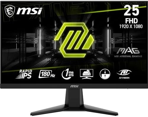 MSI MAG 256F Monitor Gaming 24,5" FHD - Pannello IPS Rapid (1920 x 1080), 180 Hz / 1ms GtG, 127% sRGB, Design senza cornice, HDR Ready - DisplayPort 1.2a, HDMI™ CEC, Nero