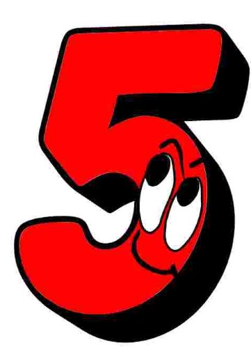 Red Face Number 5 Sticker For House Door / Wheelie Bin / Dustbin - Choose Number