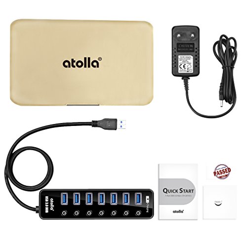 Atolla USB 3.0 Hub 7 port Multi USB Splitter Netzteil mit Schalter und 5V/3A 15W Power Supply Adapter -Schwarz - 7