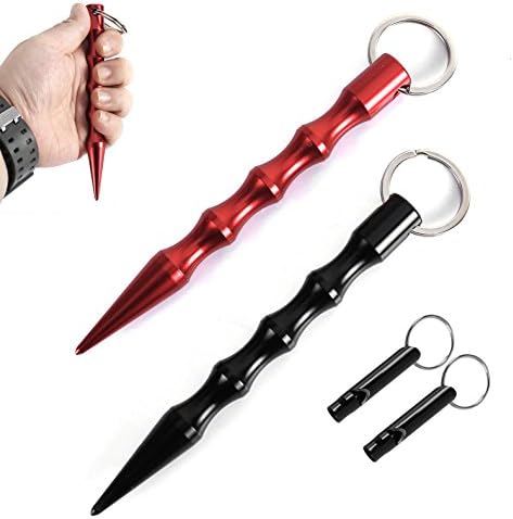 Aluminum Whistles, KUNFO 4 Pack Emergency Survival Whistles and Sharp Stick for safety with Key Ring Chain for Sport Referee Hiking Camping Climbing