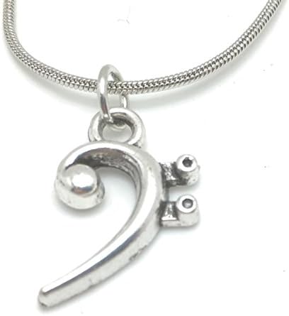 Musical BASS CLEF Necklace Pendant On Silver Plated Snake Chain